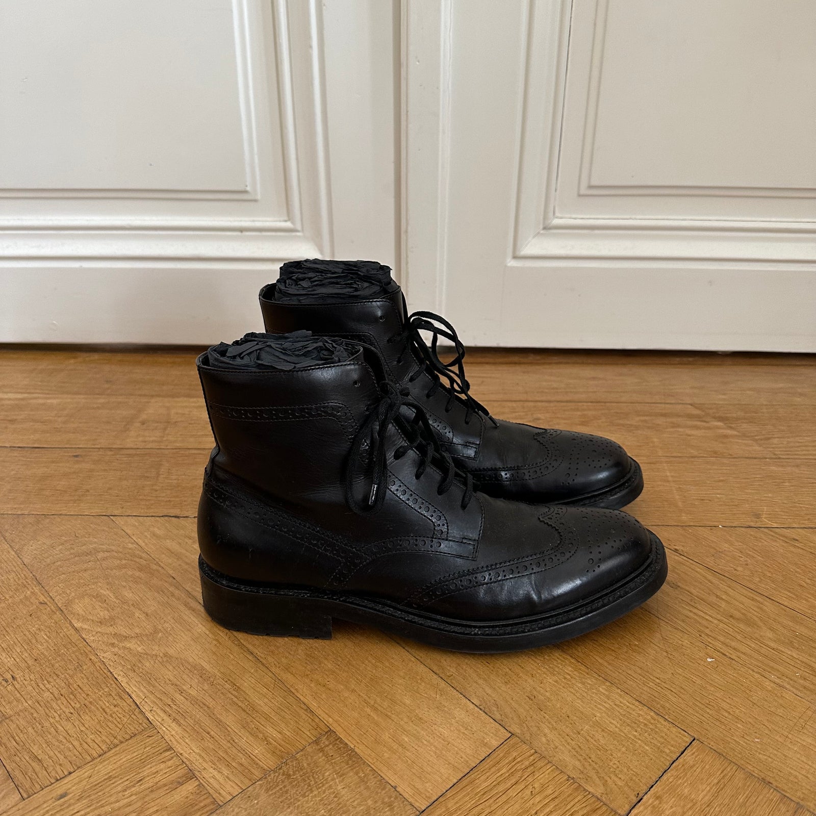 Saint Laurent Paris Black Leather Ranger Boots