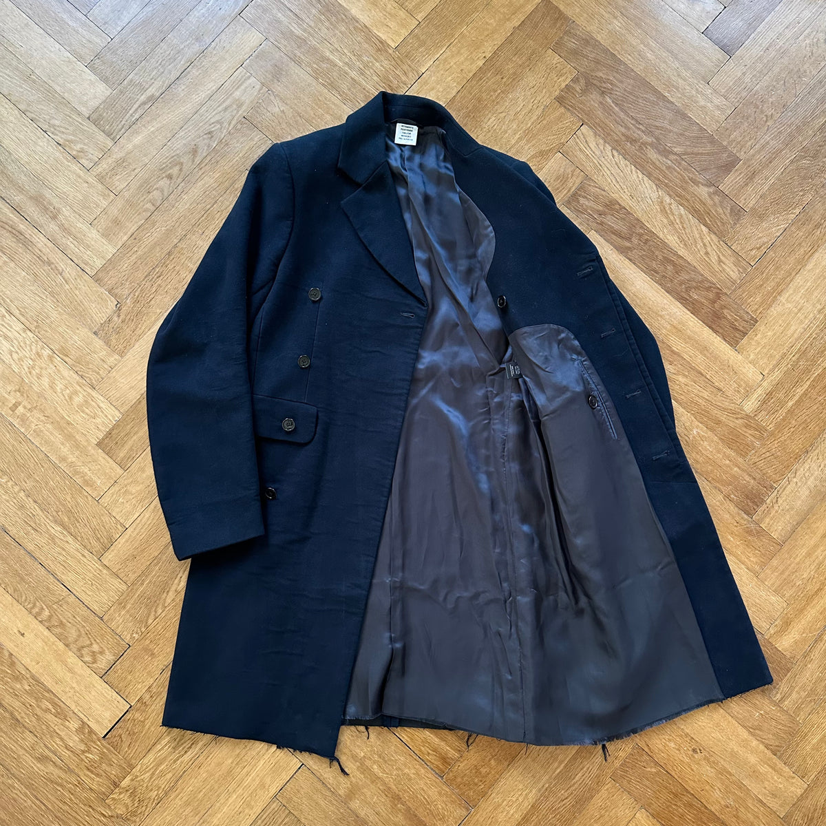 Vetements FW17 Oversized Moleskin Raw Hem Lettering Coat