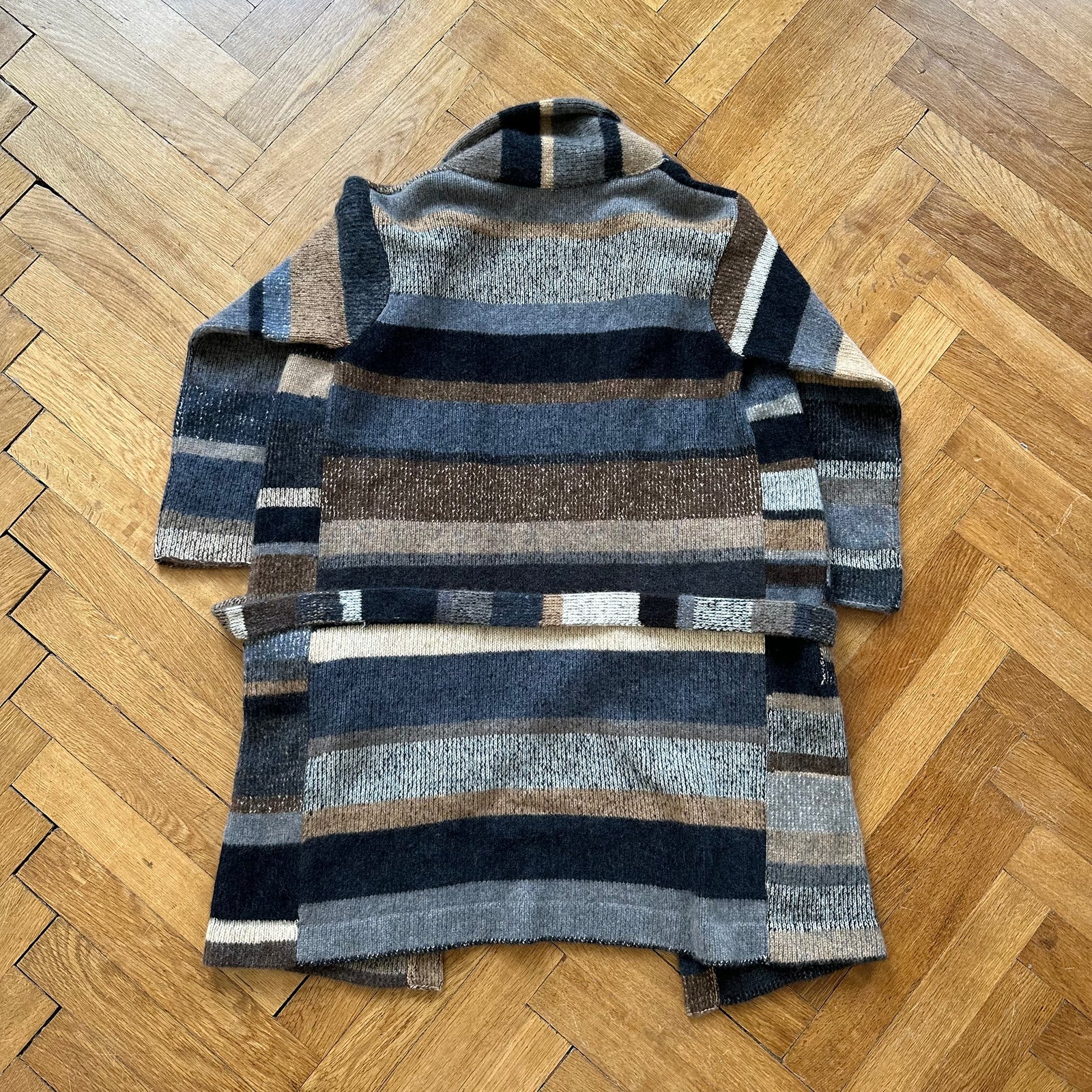 The Elder Statesman Striped Cashmere Belted Shawl Collar Coat