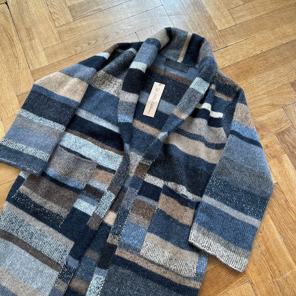 The Elder Statesman Striped Cashmere Belted Shawl Collar Coat