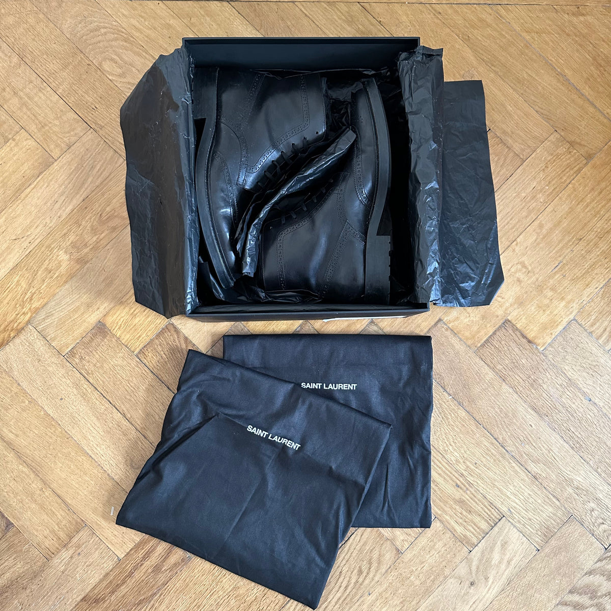 Saint Laurent Paris Black Leather Ranger Boots