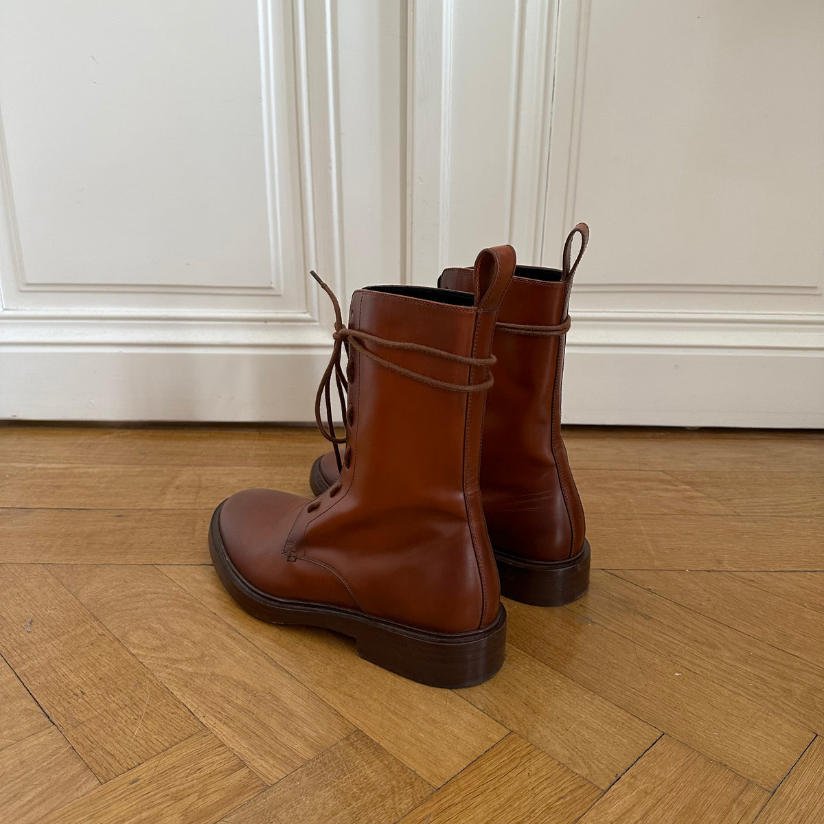 Balenciaga FW17 Brown Leather Combat Boots