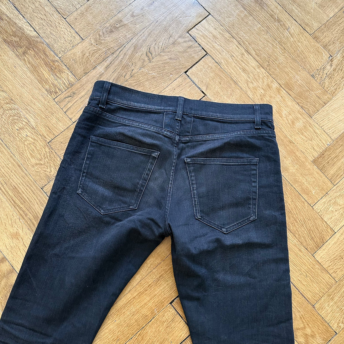 Saint Laurent FW16 Washed Black Knee Slit Skinny Denim