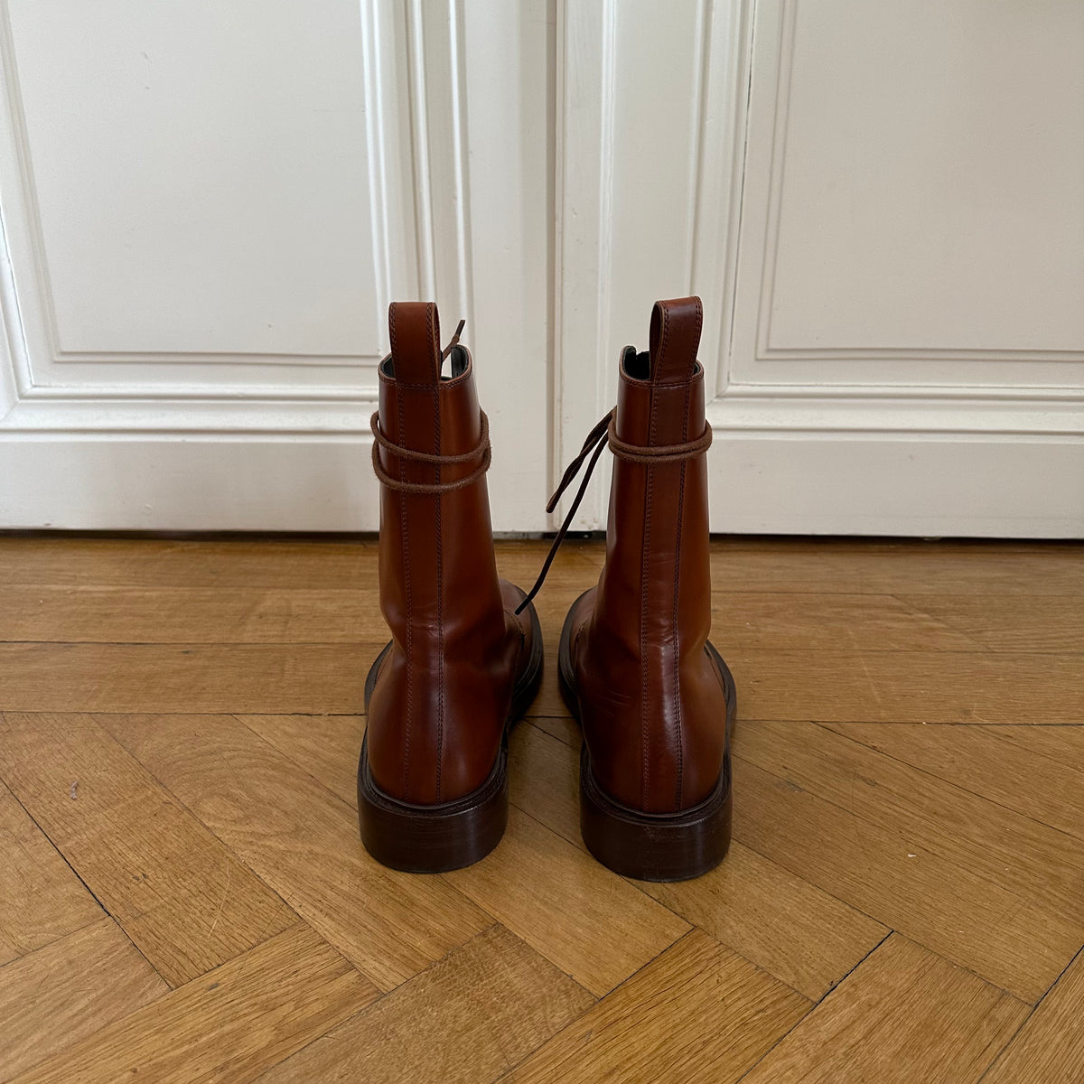 Balenciaga FW17 Brown Leather Combat Boots