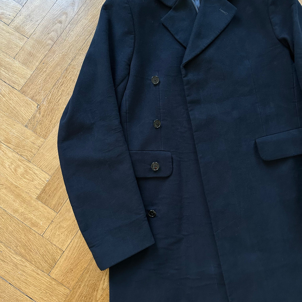 Vetements FW17 Oversized Moleskin Raw Hem Lettering Coat